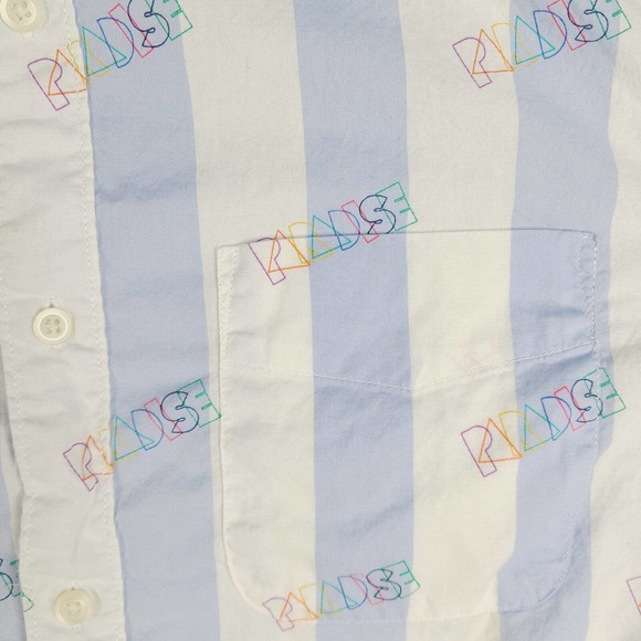 American Eagle Shirt Men's Large White Blue Striped Paradise Colorful Button Up - Picture 5 of 11